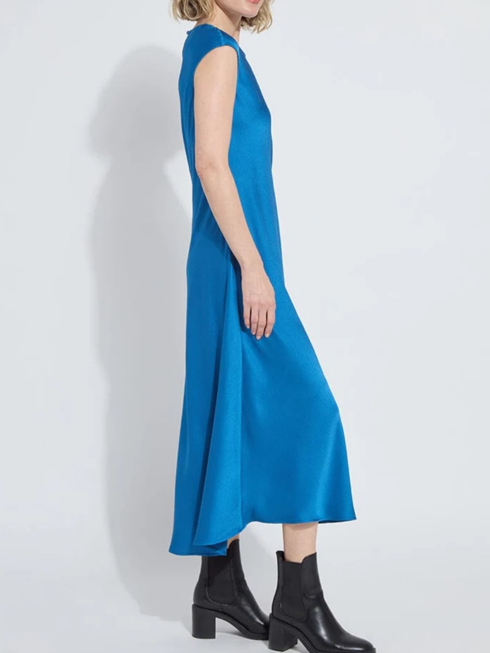 Lyssé Silvana Bias Cut Midi Dress Royal Blue Satin Cap Sleeve Large - Picture 3 of 8